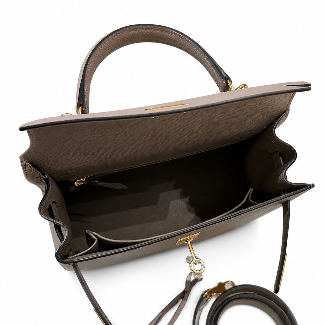 Hermès Kelly Sellier 25 Gris Asphalte Epsom Calf Leather Gold Hardware