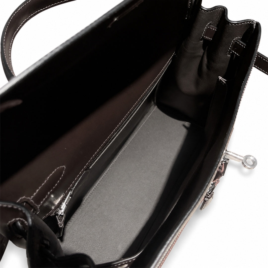 Kelly Lakis 32 Veau Box Calf Patchwork, Ebène & Cuivre, Palladium Hardware