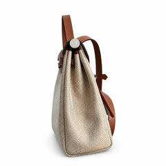 Hermès Herbag Zip 31 Beige Sable Plain Toile H / Fauve Vache Hunter Leather Palladium Hardware