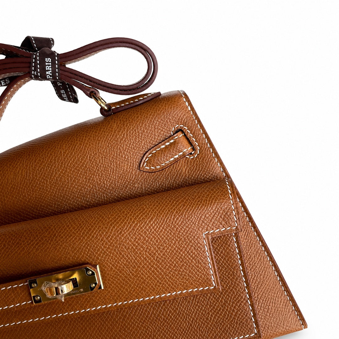 Hermès Kelly Desordre Sellier 20cm Gold Epsom Calf Leather Gold Hardware
