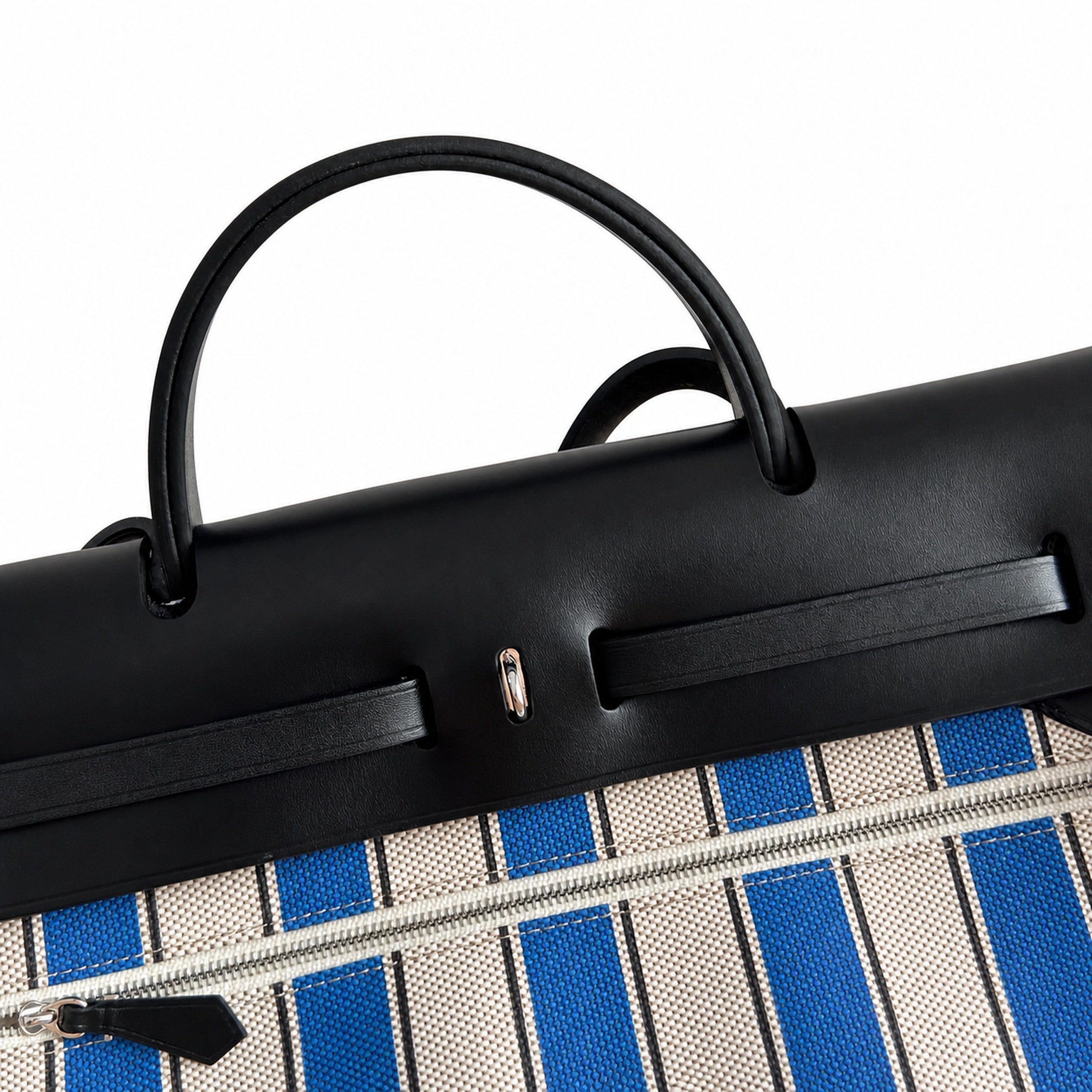 Hermès Herbag Zip 31 Écru Toile H Primary Vertical Stripe Print / Noir Vache Hunter Leather Palladium Hardware