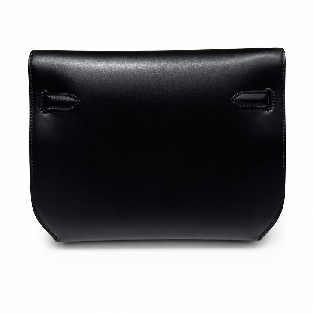 Hermès Kelly Dépêches 25 Noir Box Calf Leather Matte Black Metal Hardware