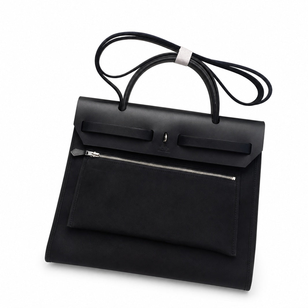 Hermès Herbag Zip 31 Noir Toile H / Noir Epsom Calf Leather Palladium Hardware