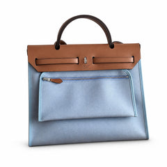 Hermès Herbag Zip 31 Bleu Agate Toile Militaire / Fauve Vache Hunter Palladium Hardware