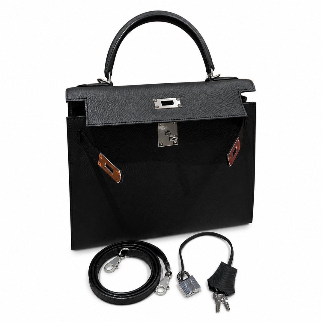 Hermès Kelly Sellier 32 Noir Epsom Calf Leather Palladium Hardware