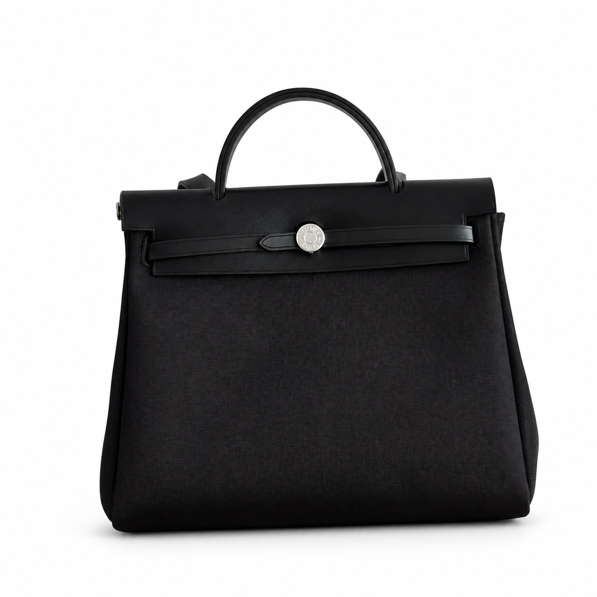 Hermès Herbag Zip 31 Noir Plain Toile H / Noir Vache Hunter Leather Palladium Hardware