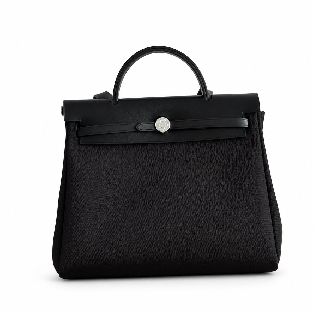 Hermès Herbag Zip 31 Noir Plain Toile H / Noir Vache Hunter Leather Palladium Hardware