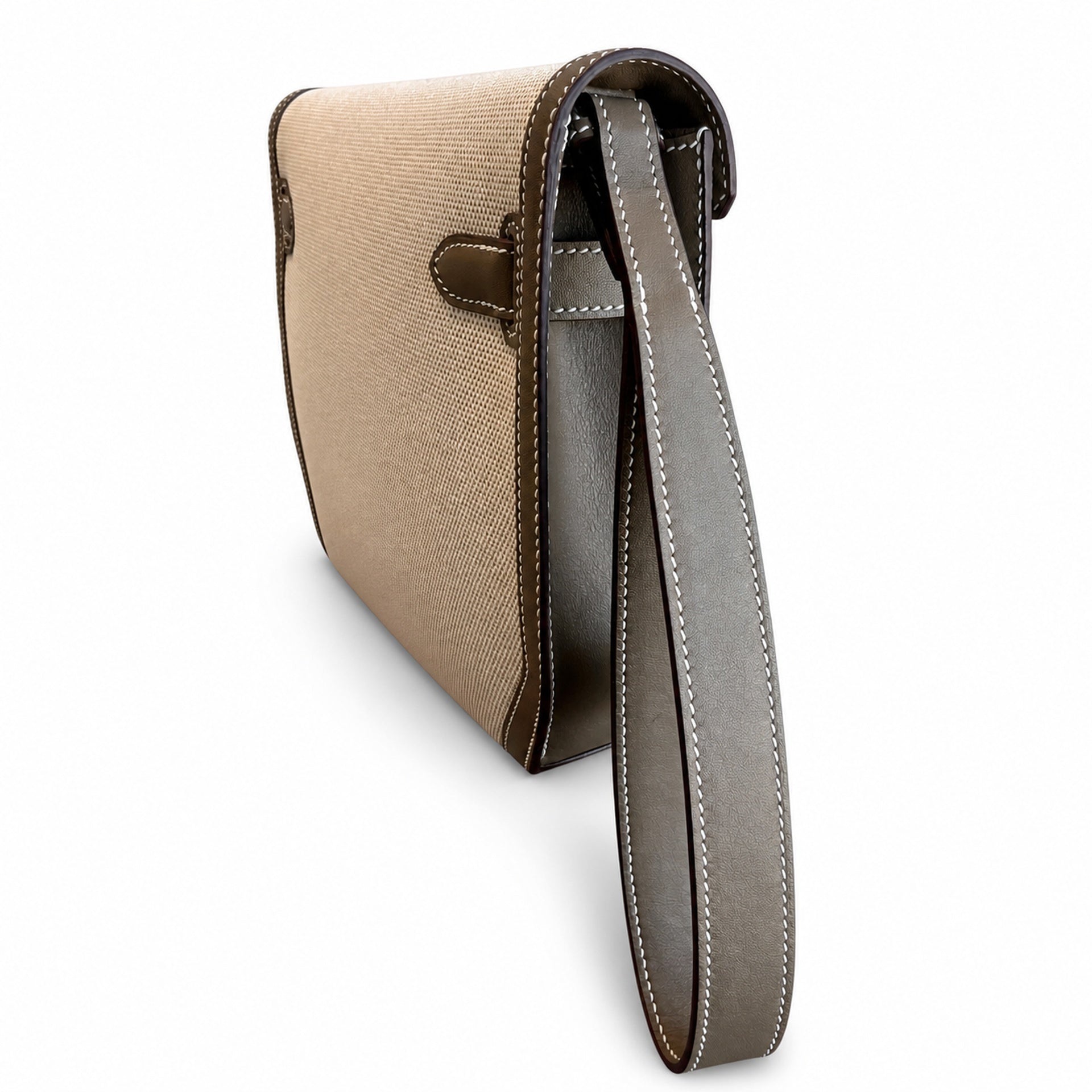 Hermès Kelly Dépêches 25 Ecru Toile Militaire / Etoupe Swift Calf Leather Palladium Hardware