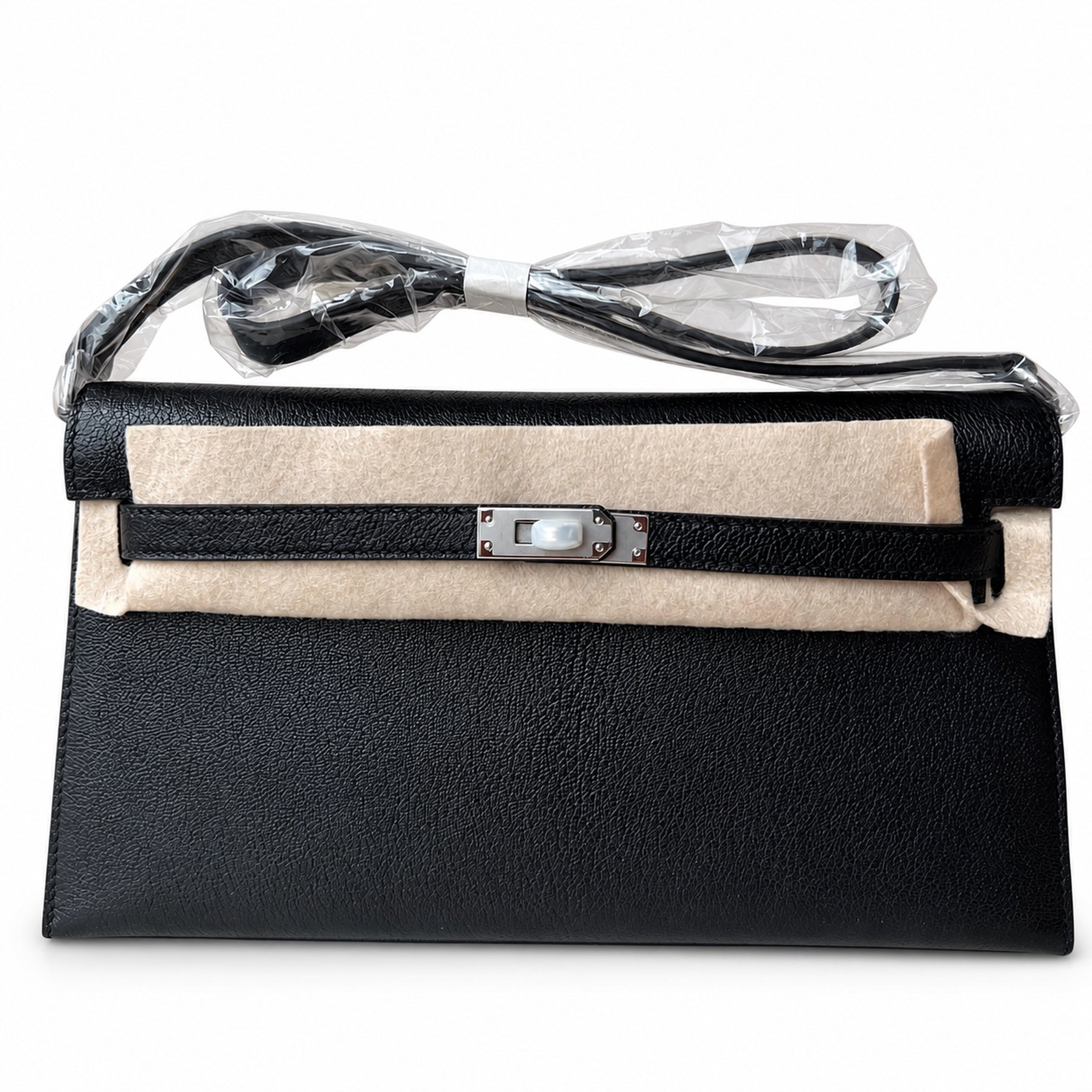 Hermès Kelly Shoulder Noir & Craie Two-Tone Epsom Palladium Hardware