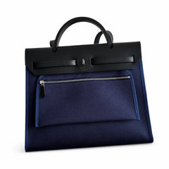 Hermès Herbag Zip 31 Navy Canvas & Black Calf Leather Palladium Hardware