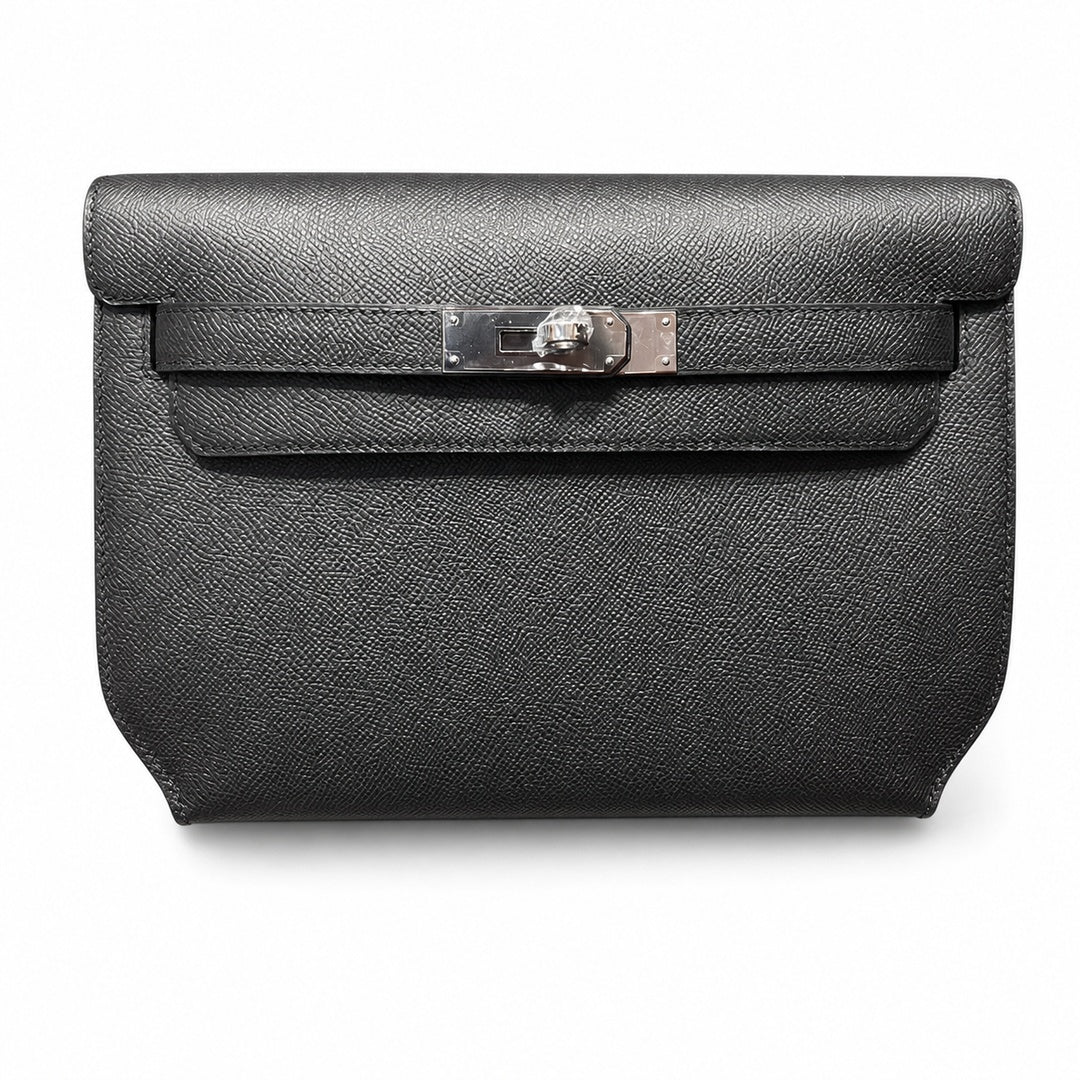 Hermès Kelly Dépêches Clutch 25cm Noir Epsom Calf Leather Palladium Hardware