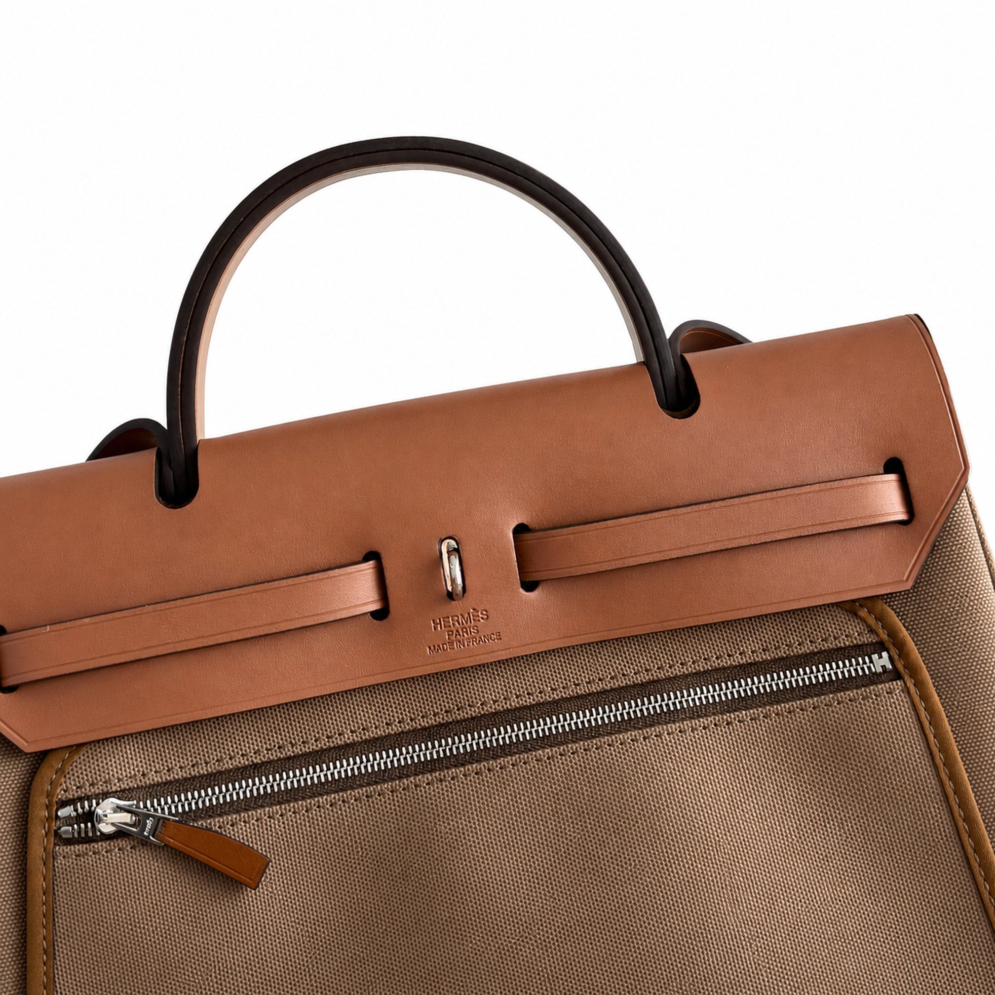Hermès Herbag Zip 31 Brun Plain Toile H / Fauve Vache Hunter Leather Palladium Hardware