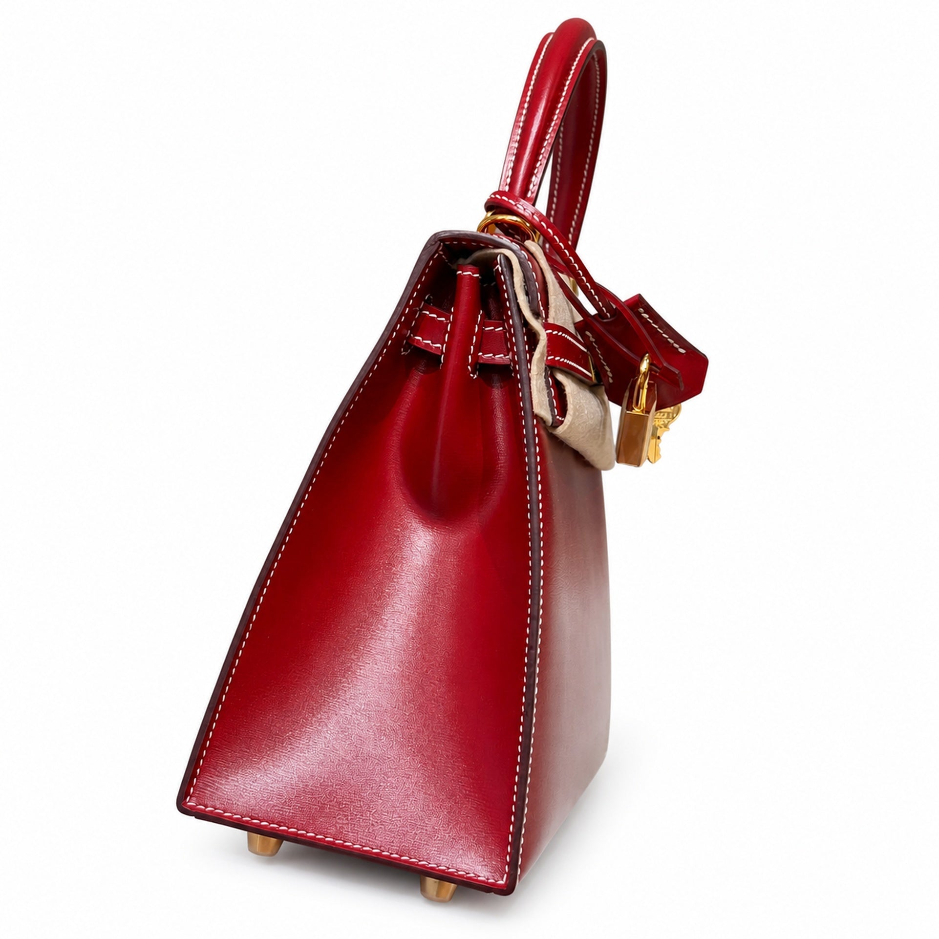 Hermès Kelly Color: 5x/Rouge piment Size: 25*17*7cm Leather: Box From France Hardware: gold Kelly 25, chili red-white thread, bright cowhide imported from France, gold buckle, high-end handmade exclus