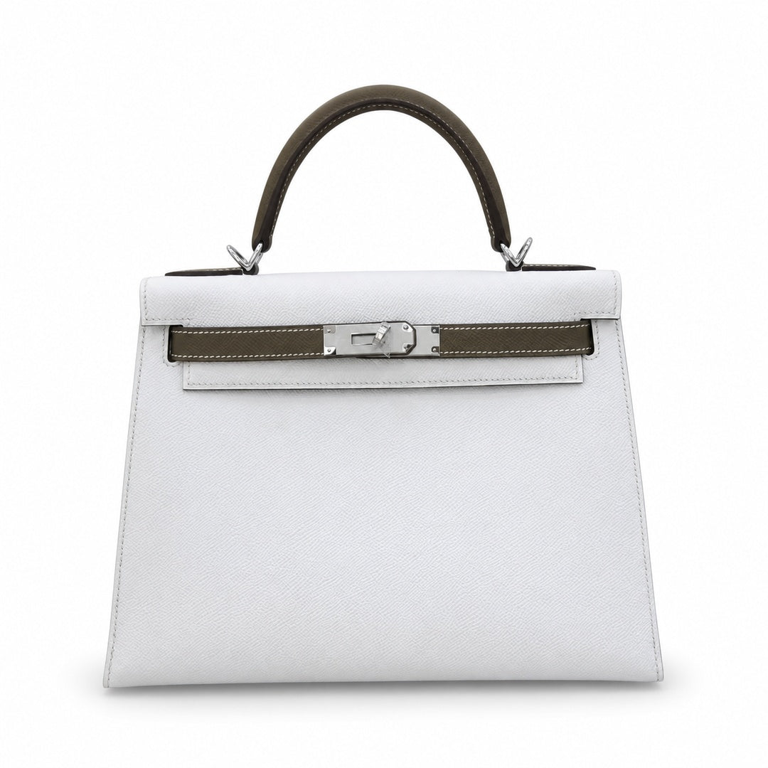 Hermès Kelly II 25cm Craie × Etoupe Color Matching Epsom Calf Leather Palladium Hardware