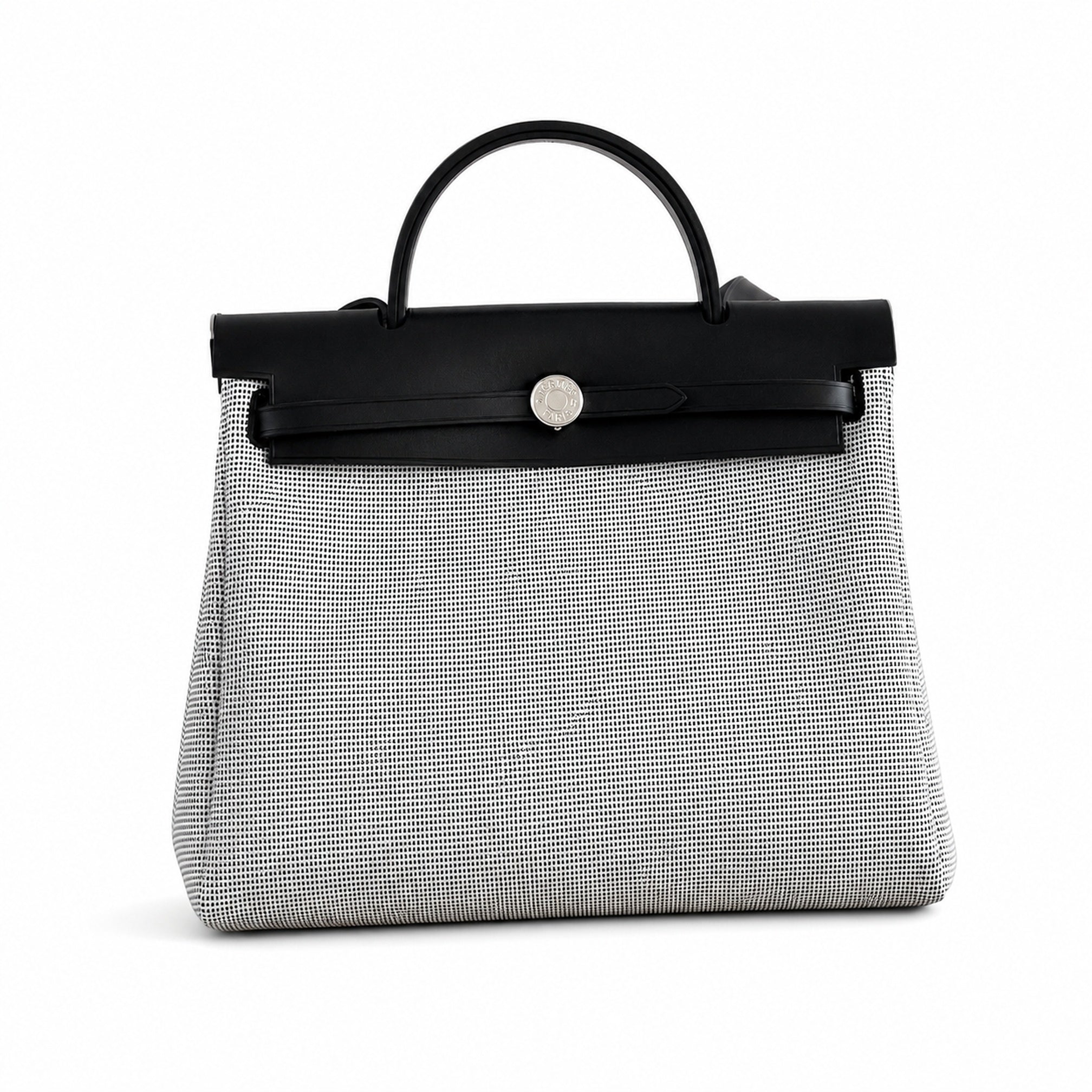 Hermès Herbag Zip 31 Écru Mini Grid Toile H / Noir Vache Hunter Leather Palladium Hardware