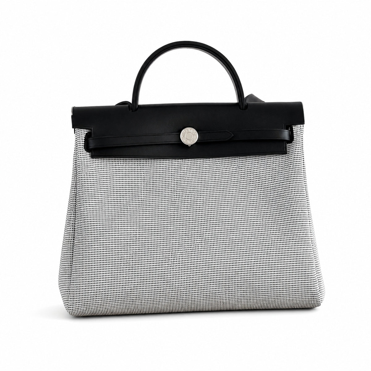 Hermès Herbag Zip 31 Écru Mini Grid Toile H / Noir Vache Hunter Leather Palladium Hardware