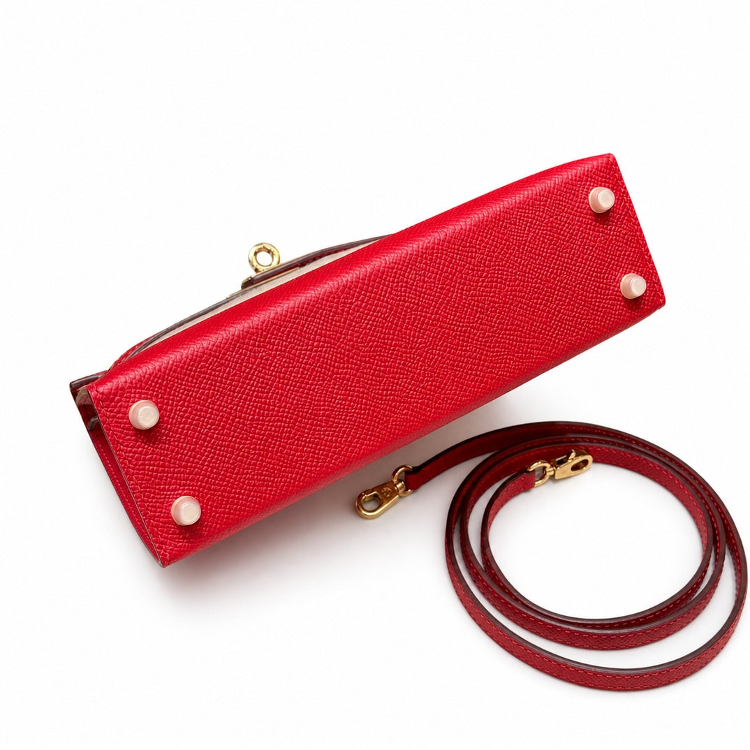 Hermès Mini Kelly II 20 Rouge Casaque Epsom Calf Leather Gold Hardware