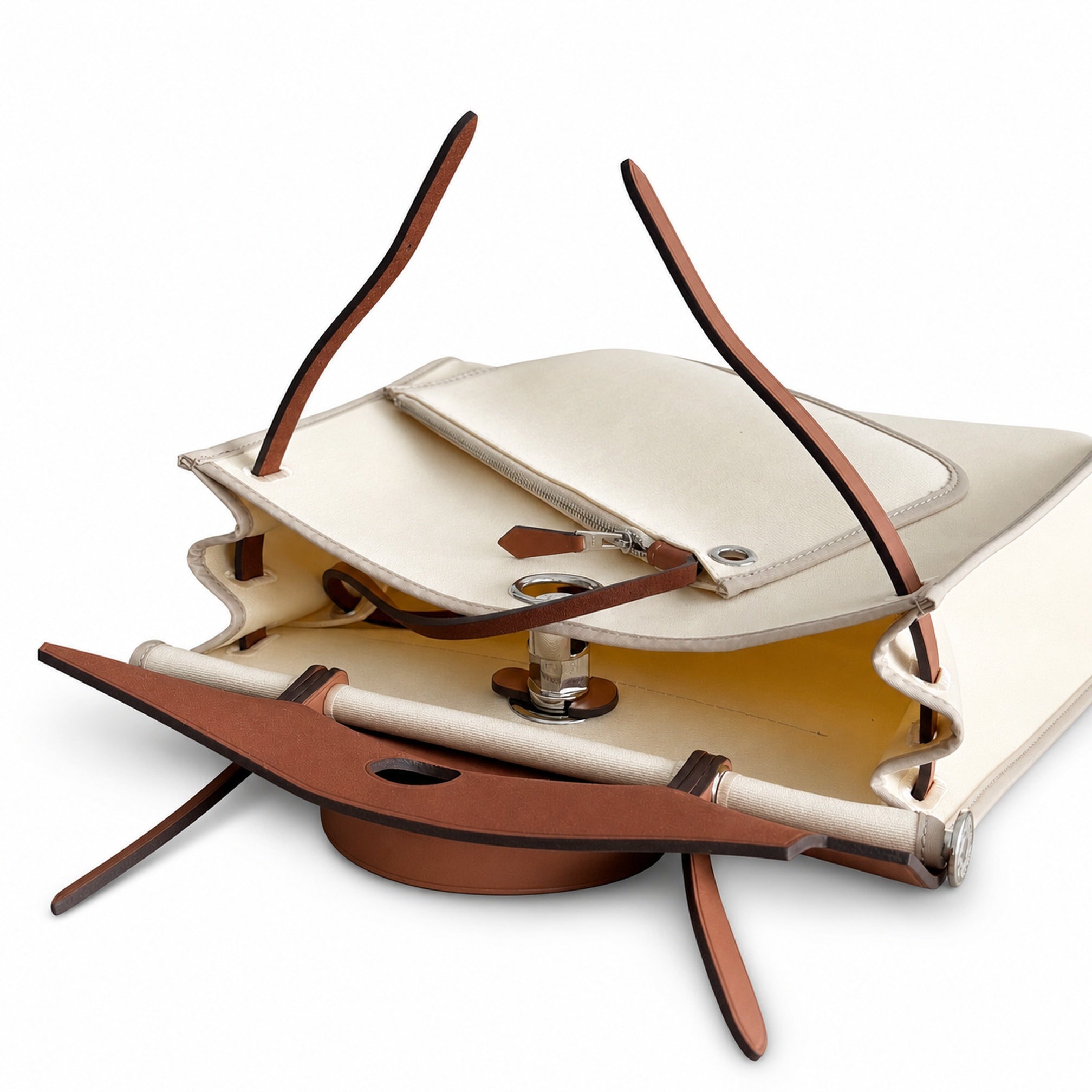 Hermès Herbag 31 Cream Canvas & Caramel Calf Leather Palladium Hardware