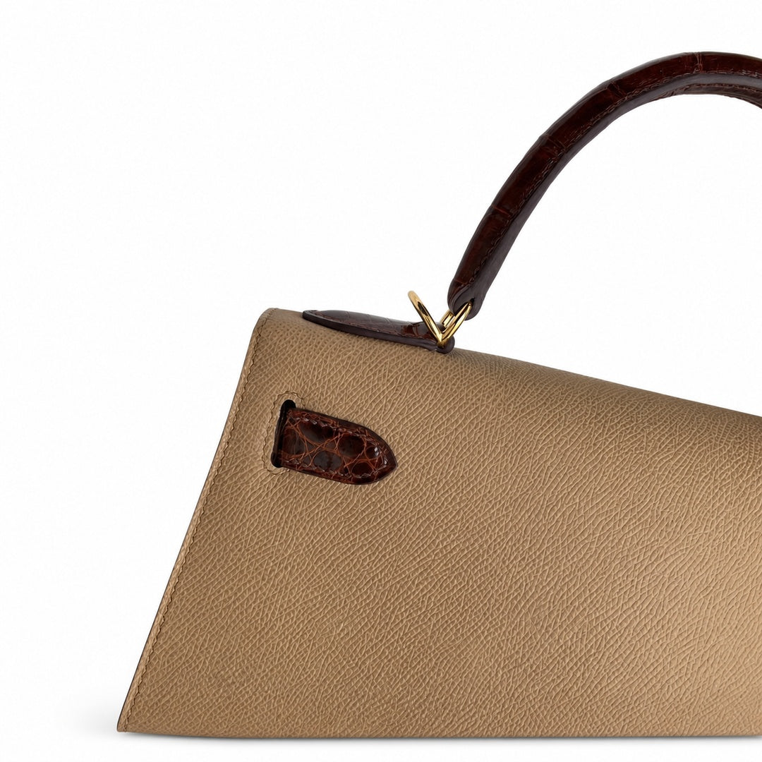 Hermès Kelly Sellier 28cm Epsom Calf Leather & Honey Brown Crocodile Gold Hardware