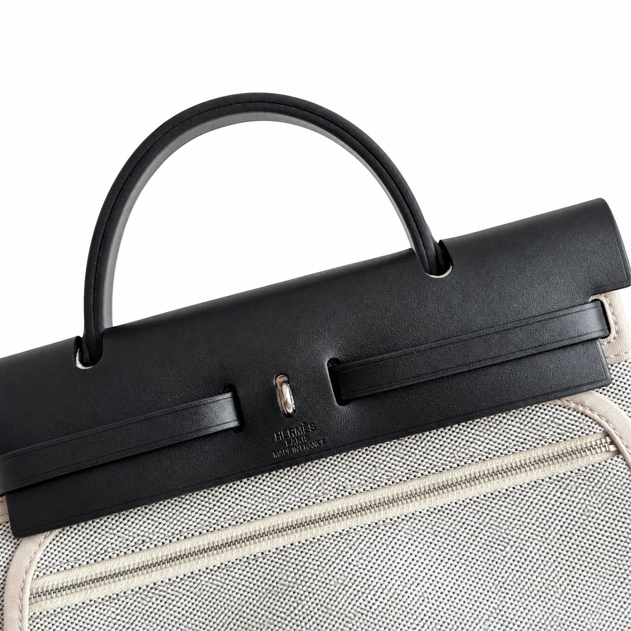 Hermès Herbag Zip 31 Berline Ecru Toile Quadrille / Noir Vache Calf Leather Palladium Hardware