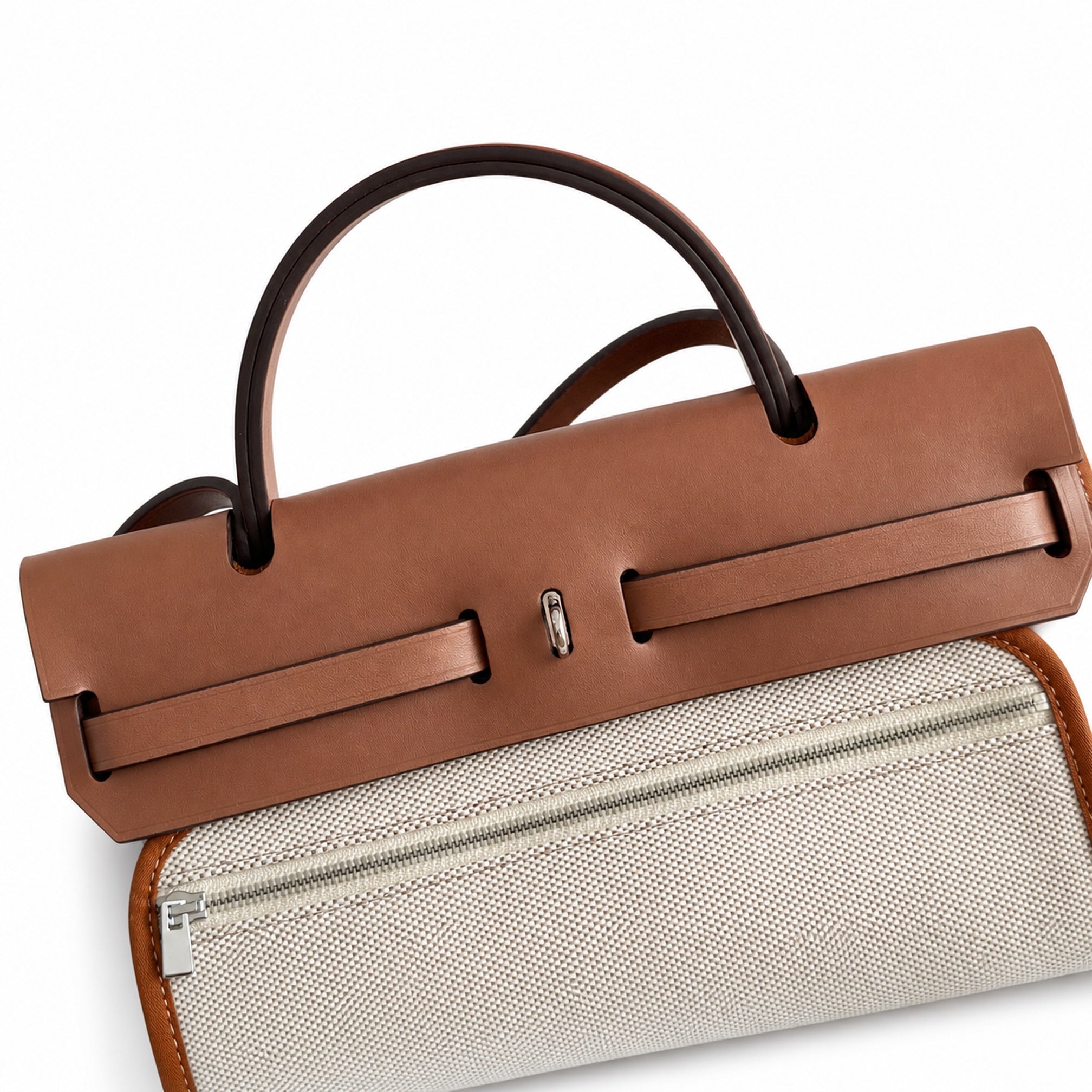 Hermès Herbag Zip 31 Écru Plain Toile H / Fauve Vache Hunter Leather Palladium Hardware