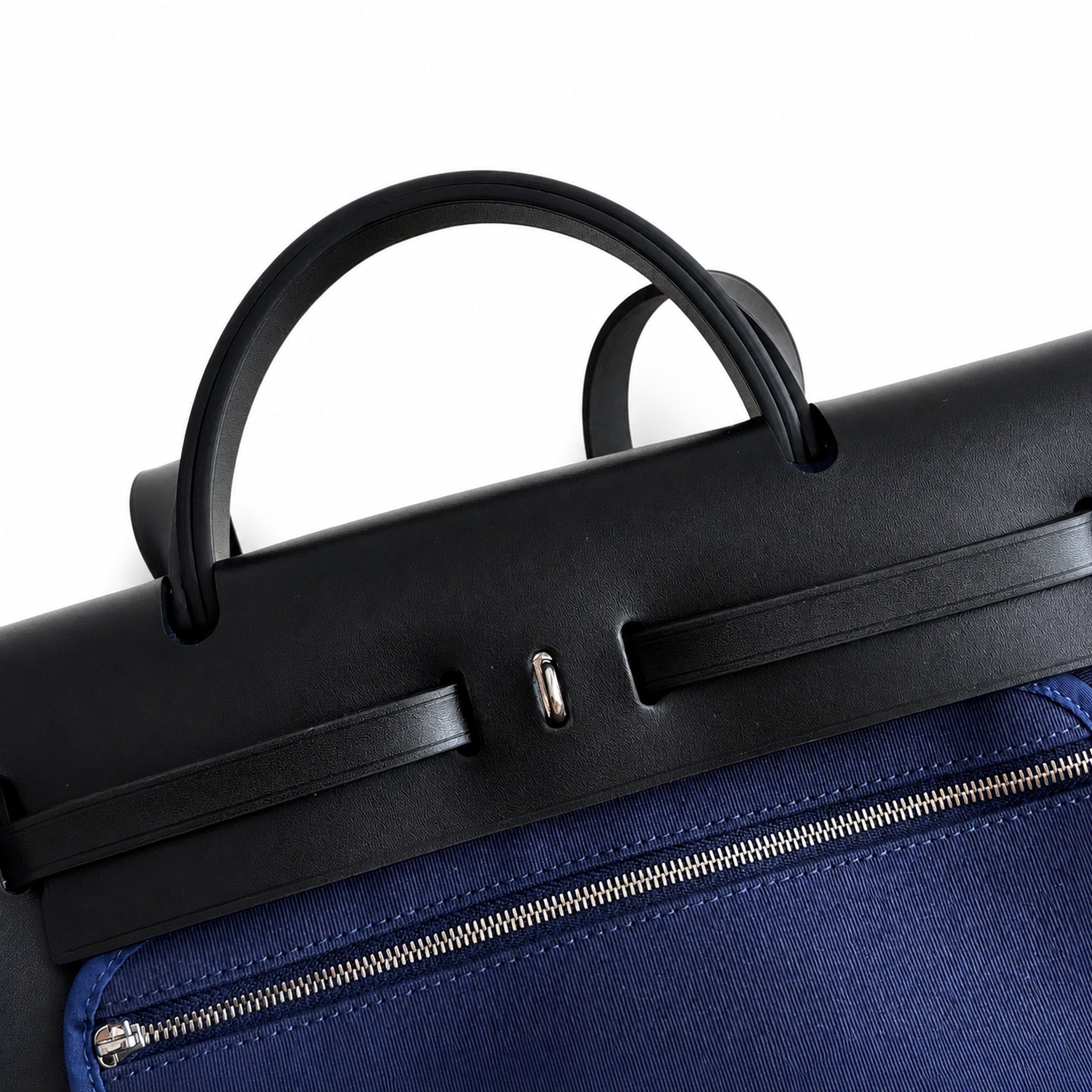 Hermès Herbag Zip 31 Navy Canvas & Black Calf Leather Palladium Hardware