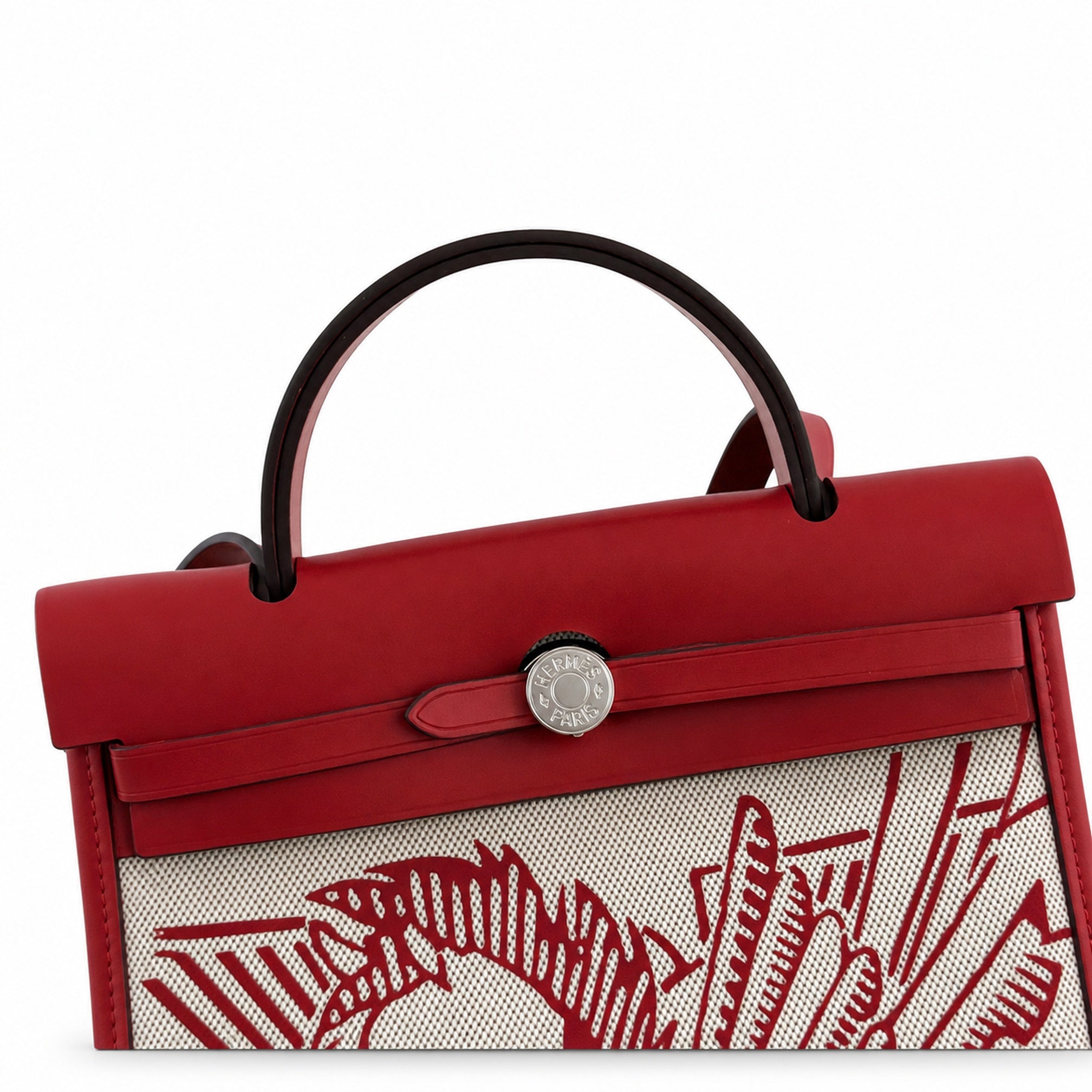 Hermès Herbag Zip 31 Écru Toile H Rouge Pegasus Print / Rouge Epsom Calf Leather Palladium Hardware