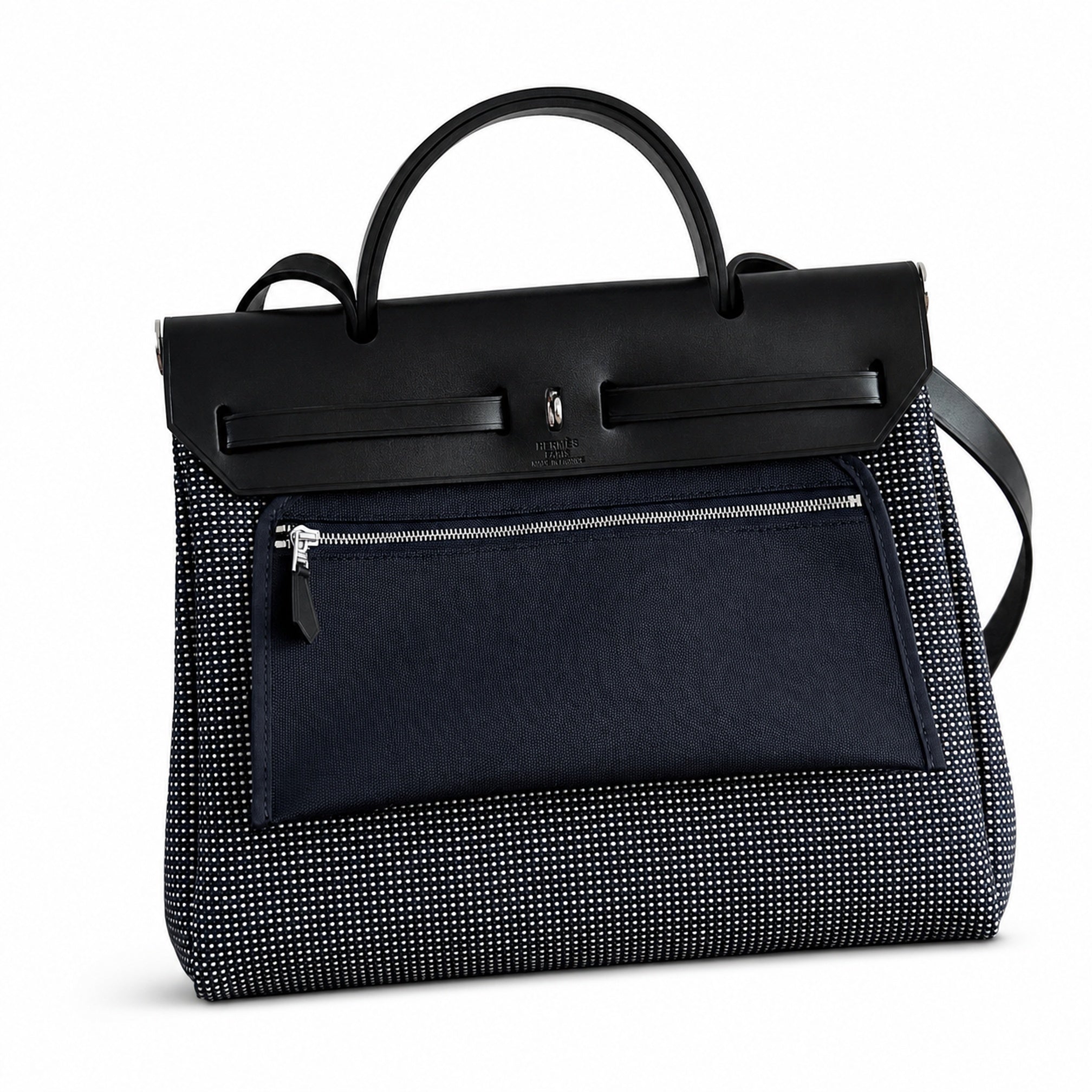 Hermès Herbag Zip 31 Noir Mini Grid Toile H / Noir Vache Hunter Leather Palladium Hardware