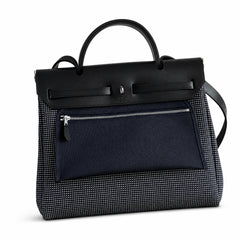 Hermès Herbag Zip 31 Noir Mini Grid Toile H / Noir Vache Hunter Leather Palladium Hardware