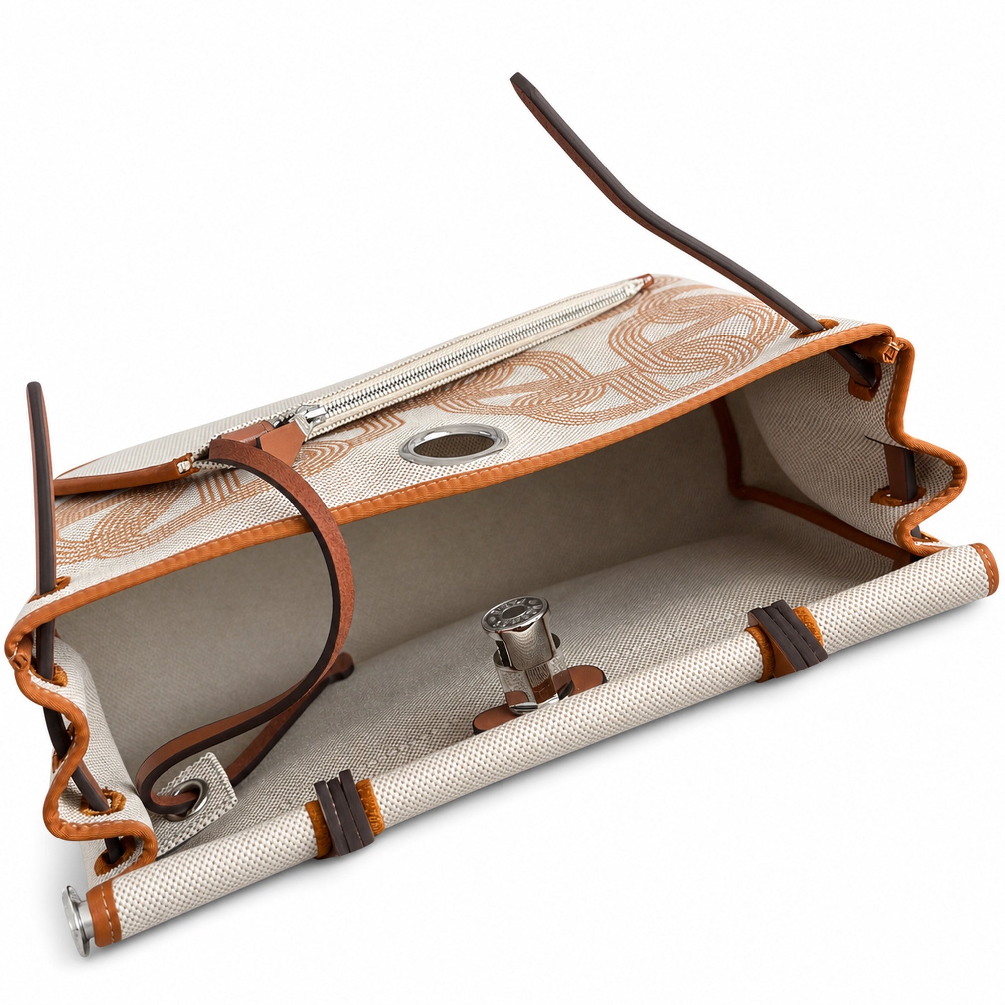 Hermès Herbag Zip 31 Écru Toile H Gold Chain D'Ancre Print / Fauve Vache Hunter Leather Palladium Hardware