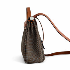 Hermès Herbag Zip 31 Brun Mini Grid Toile H / Fauve Vache Hunter Leather Palladium Hardware