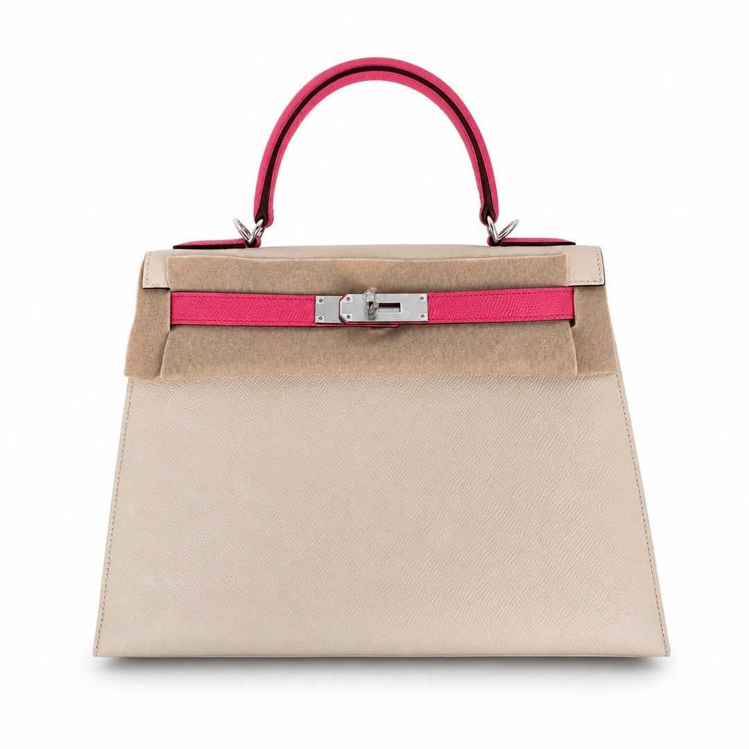 Hermès Kelly II 25cm Milkshake × Rouge Vif Color Matching Epsom Calf Leather Palladium Hardware