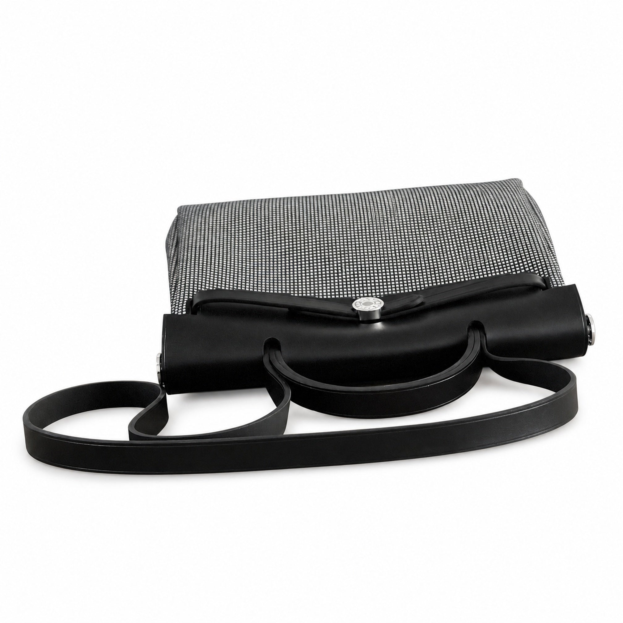 Hermès Herbag Zip 31 Noir Mini Grid Toile H / Noir Vache Hunter Leather Palladium Hardware
