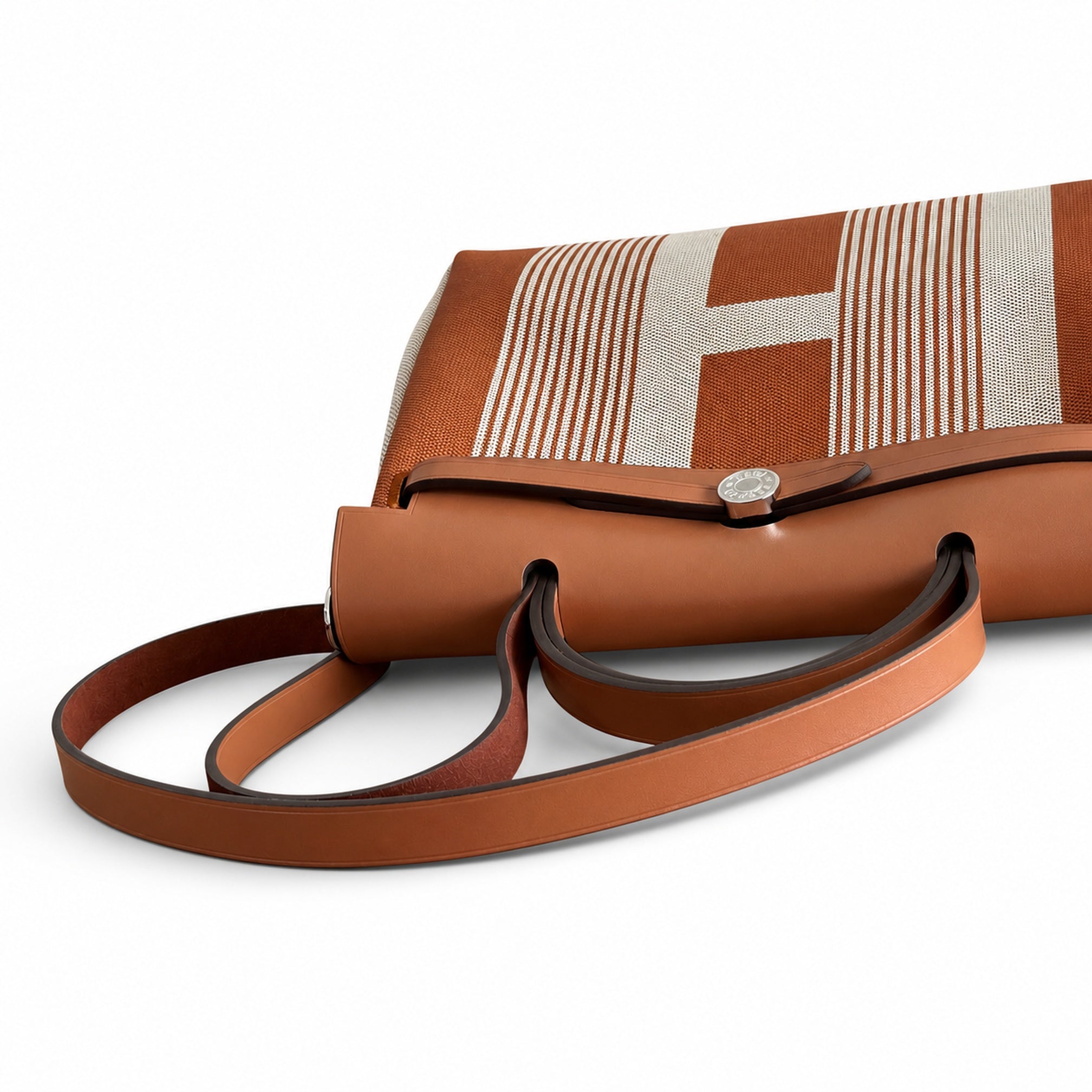 Hermès Herbag Zip 31 Écru Toile H Fauve H Vertical Stripe Print / Fauve Vache Hunter Leather Palladium Hardware
