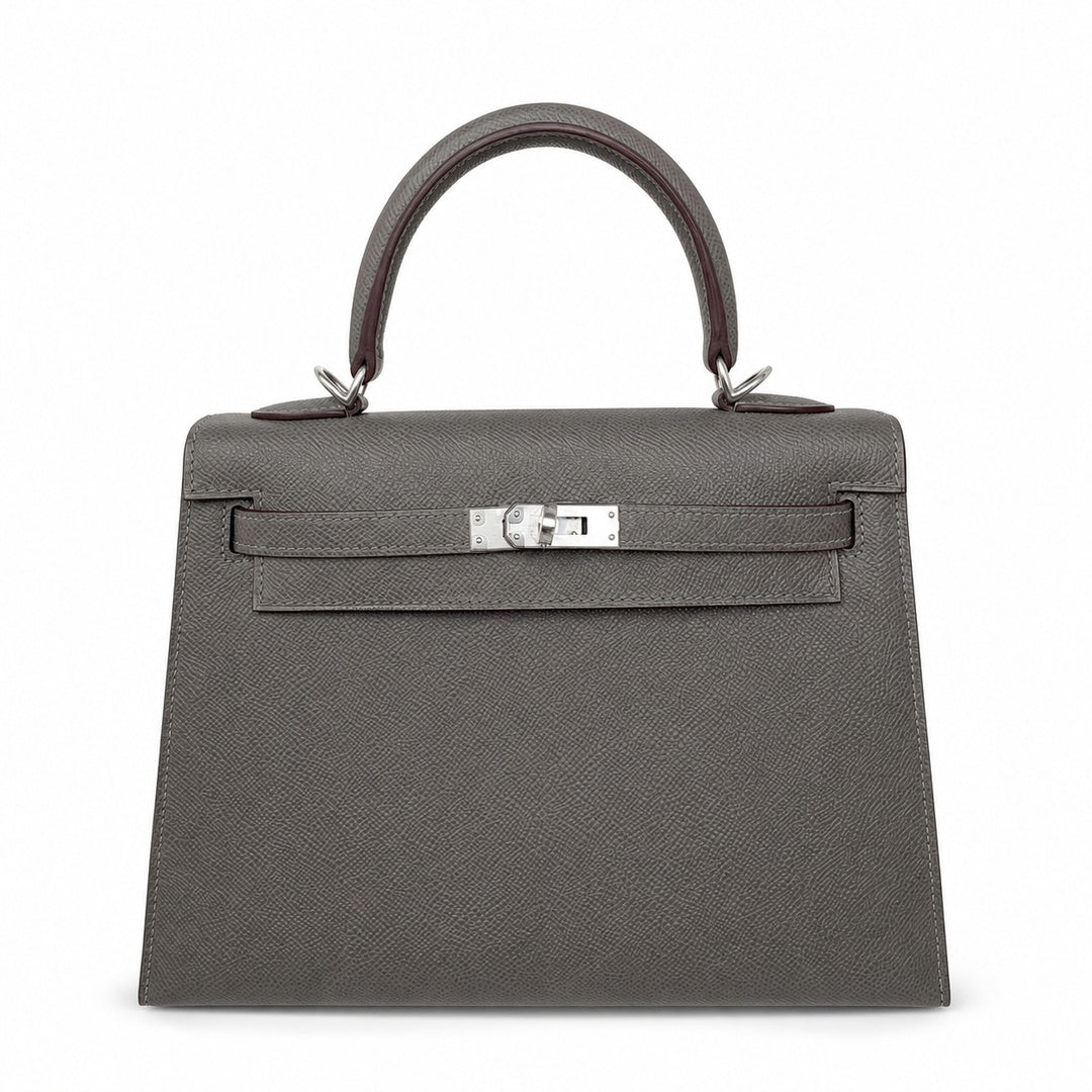 Hermès Kelly Sellier 25cm Pewter Epsom Calf Leather Palladium Hardware