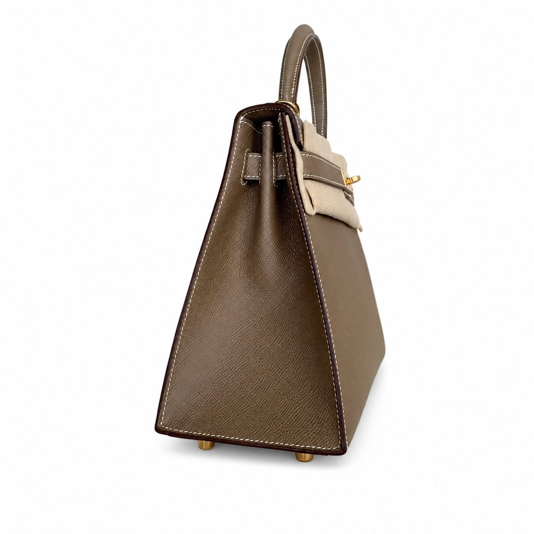 Hermès Kelly Sellier 28cm Etoupe Epsom Calf Leather Gold Hardware