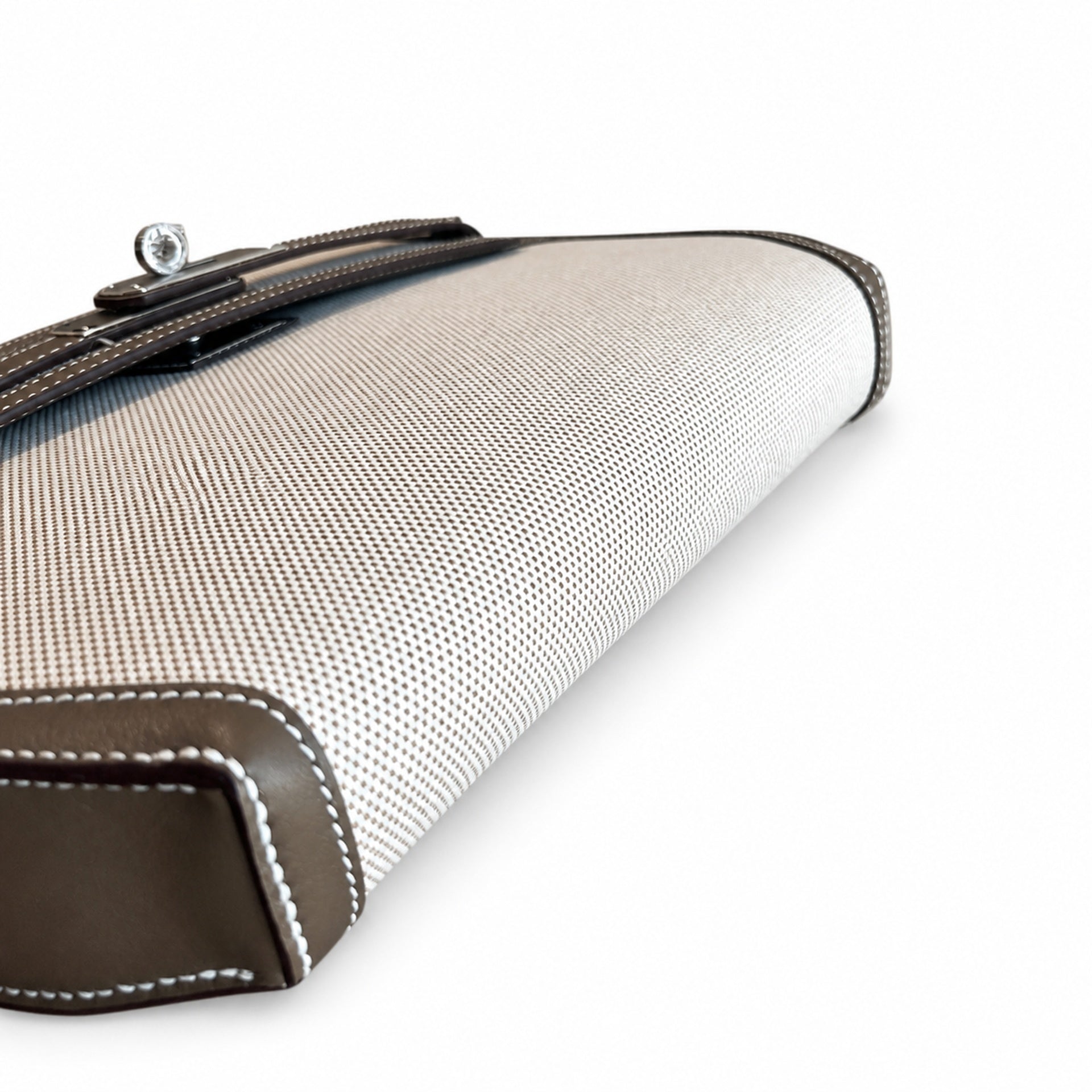 Hermès Kelly Dépêches 25 Ecru Toile Militaire / Etoupe Swift Calf Leather Palladium Hardware