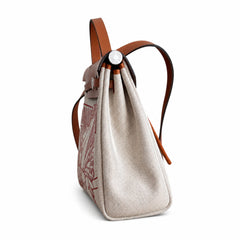 Hermès Herbag Zip 31 Écru Toile H Rouge Pegasus Print / Fauve Vache Hunter Leather Palladium Hardware