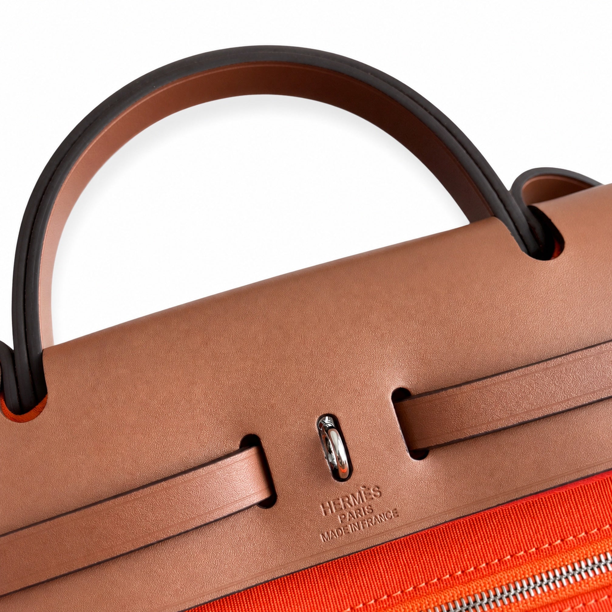 Hermès Herbag Zip 31 Potiron Suede / Fauve Vache Hunter Leather Palladium Hardware