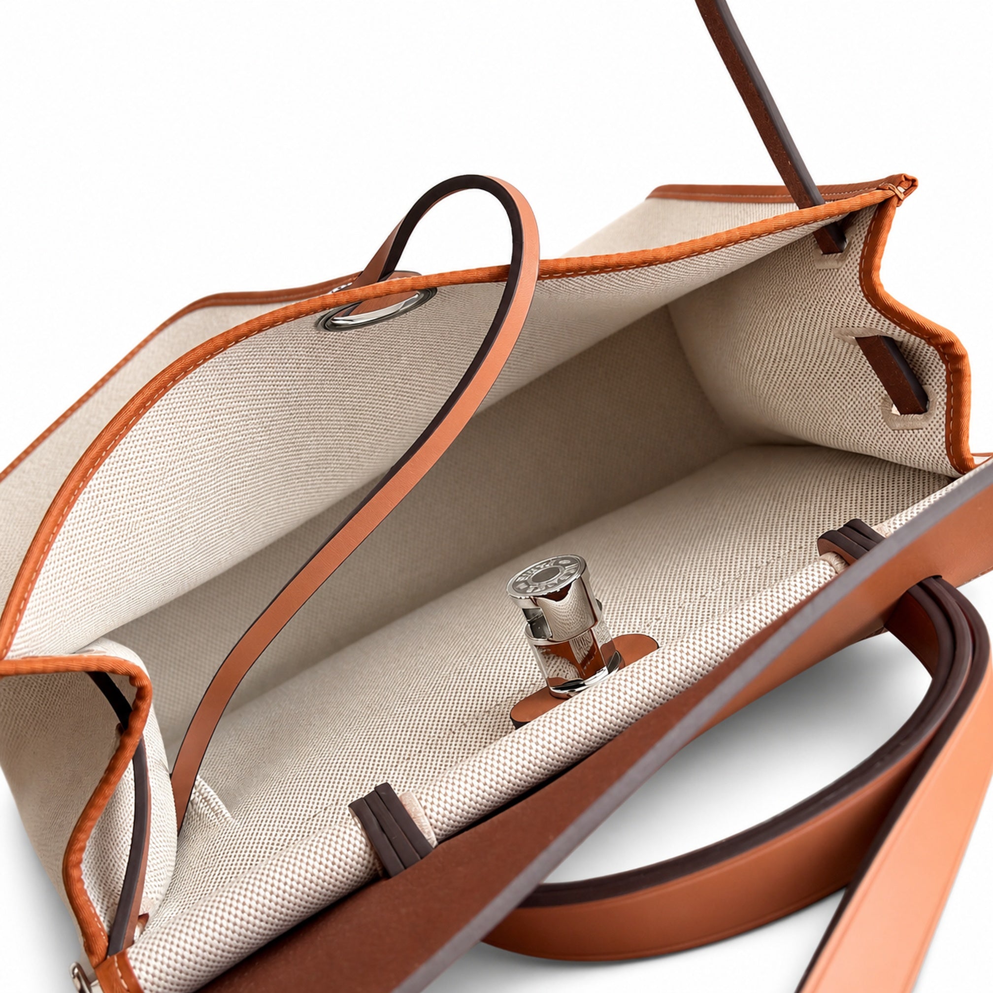 Hermès Herbag Zip 31 Ecru Toile Militaire & Gold Brown Box Calf Leather Palladium Hardware