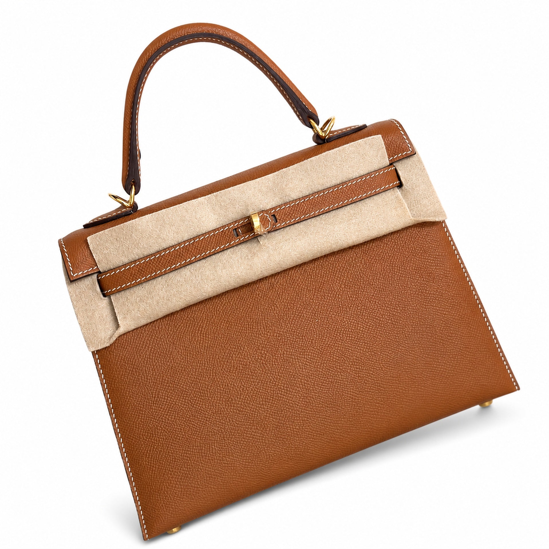 Hermès Kelly Sellier 25 Alezan Epsom Calf Leather Palladium Hardware
