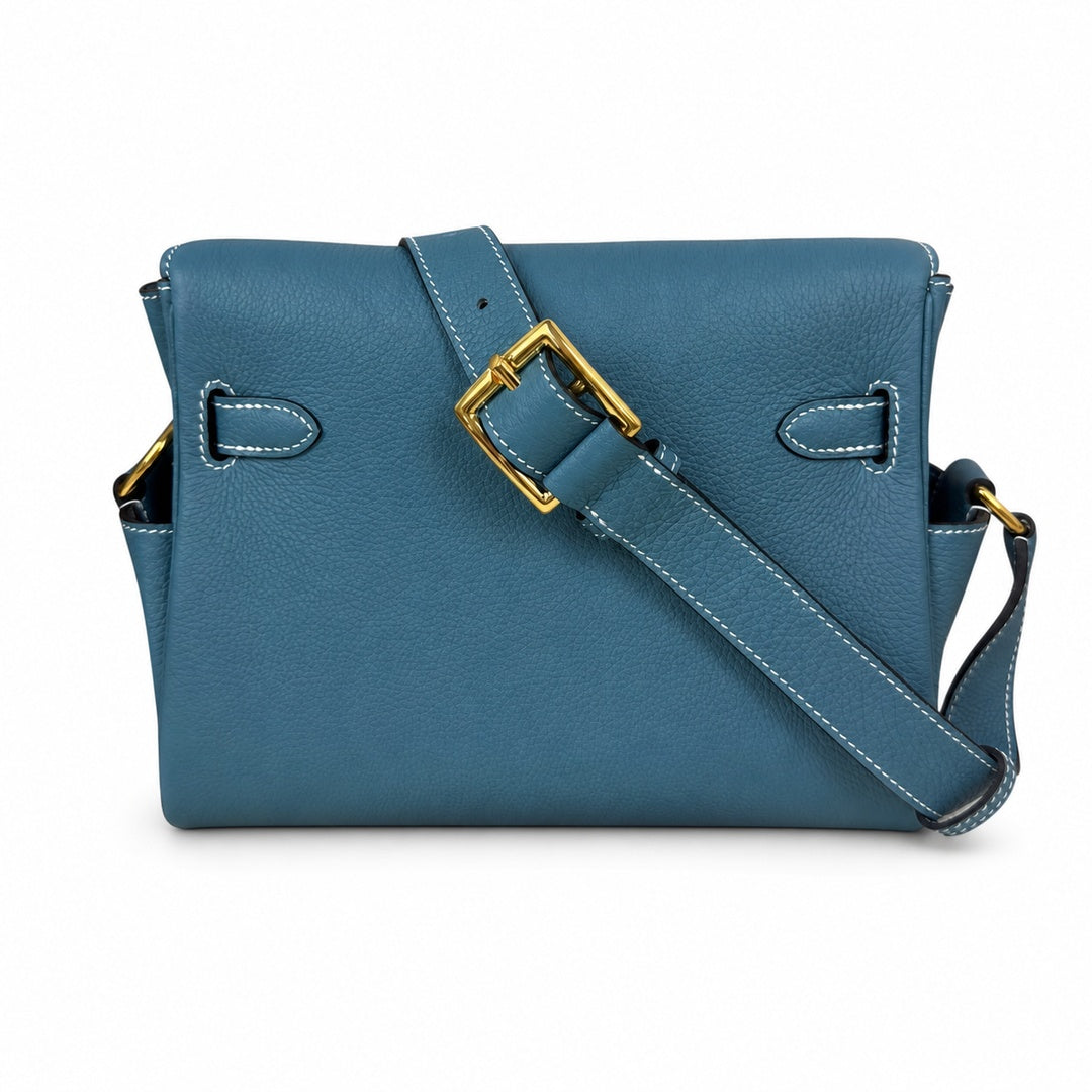 Kelly Messenger PM 27 Veau Togo, Bleu Jean, Gold Hardware