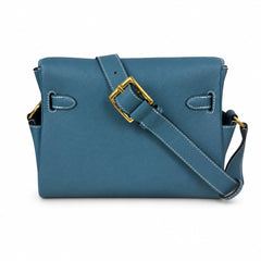 Kelly Messenger PM 27 Veau Togo, Bleu Jean, Gold Hardware