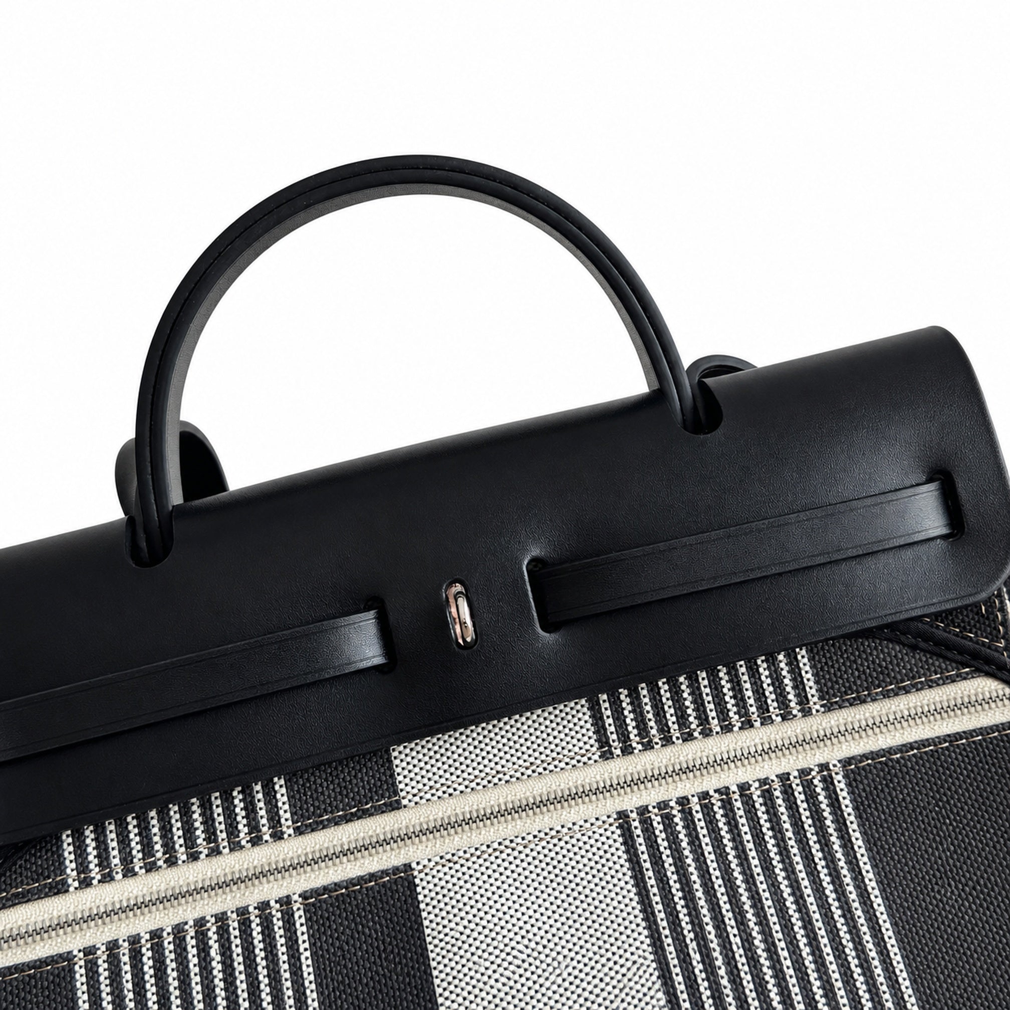 Hermès Herbag Zip 31 Noir & Ecru Striped Toile H / Noir Epsom Calf Leather Palladium Hardware
