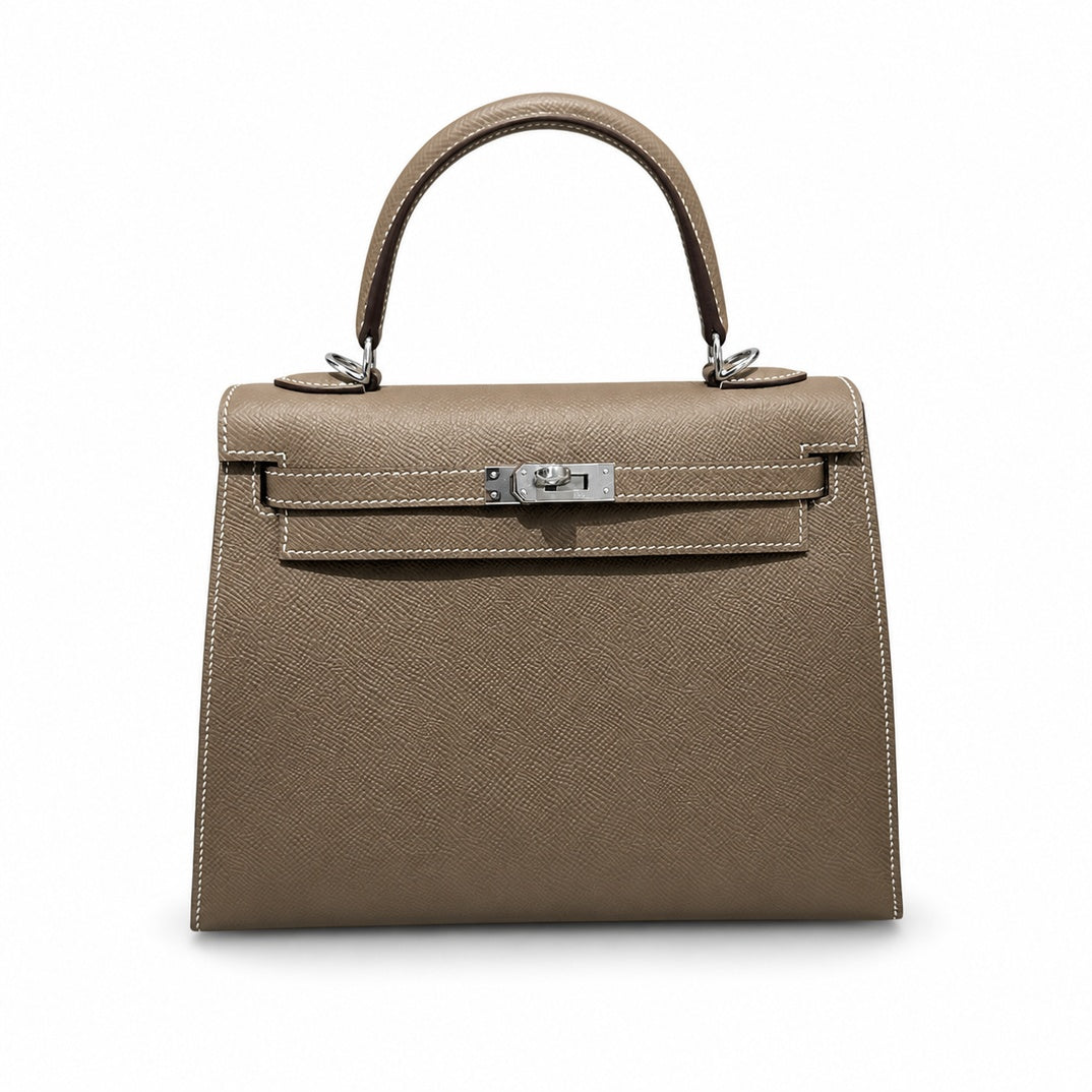 Hermès Kelly Sellier 25 Etoupe Epsom Calf Leather Palladium Hardware