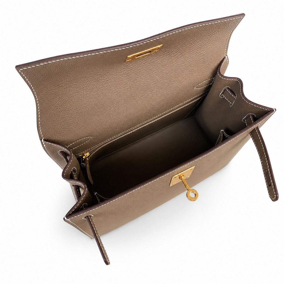 Hermès Kelly Sellier 28cm Etoupe Epsom Calf Leather Gold Hardware