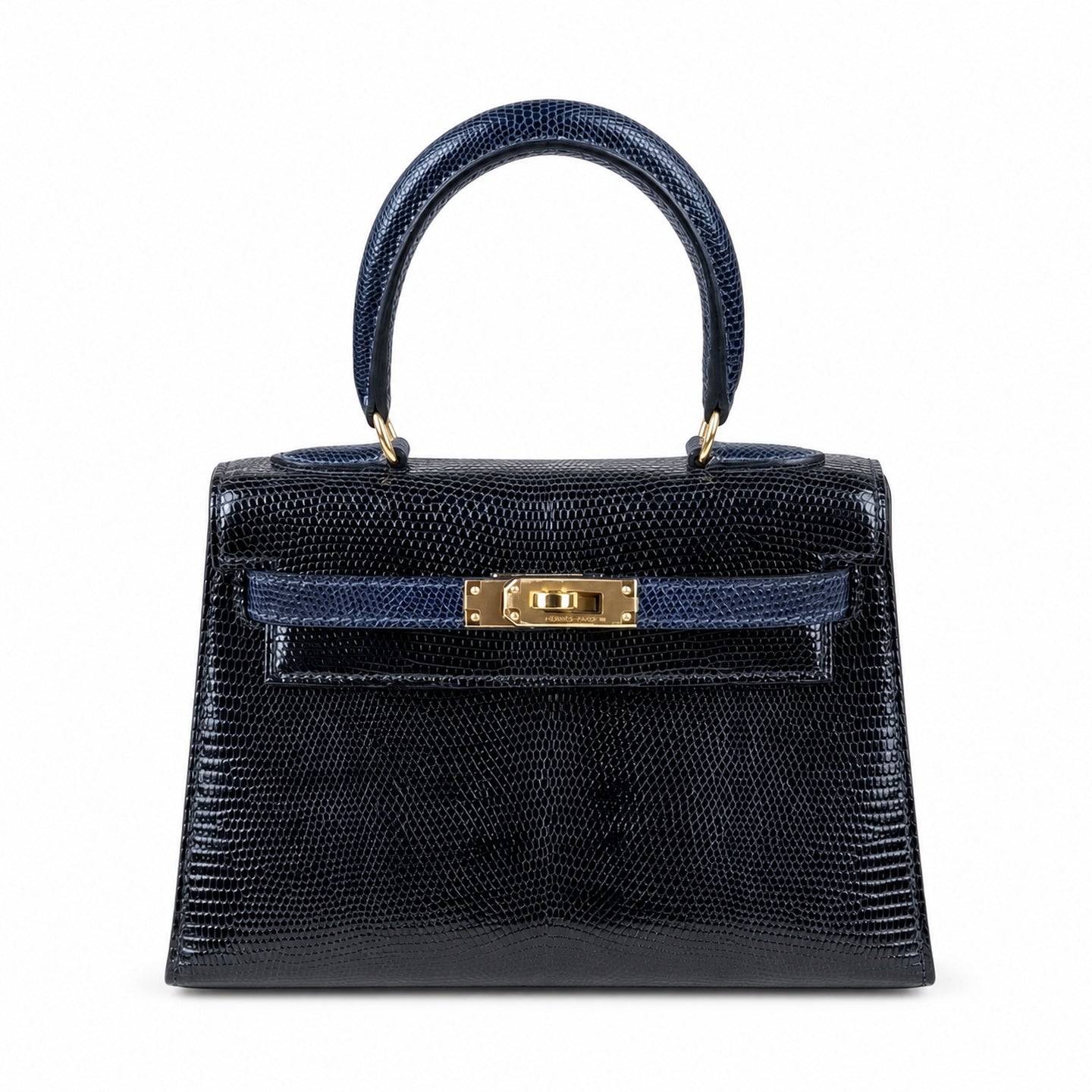 Hermès Mini Kelly 20 Black & Sapphire Blue Lizard Gold Hardware