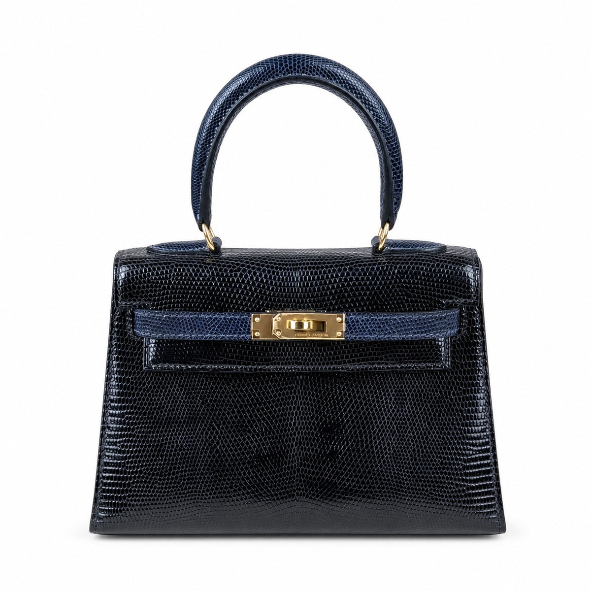 Hermès Mini Kelly 20 Black & Sapphire Blue Lizard Gold Hardware