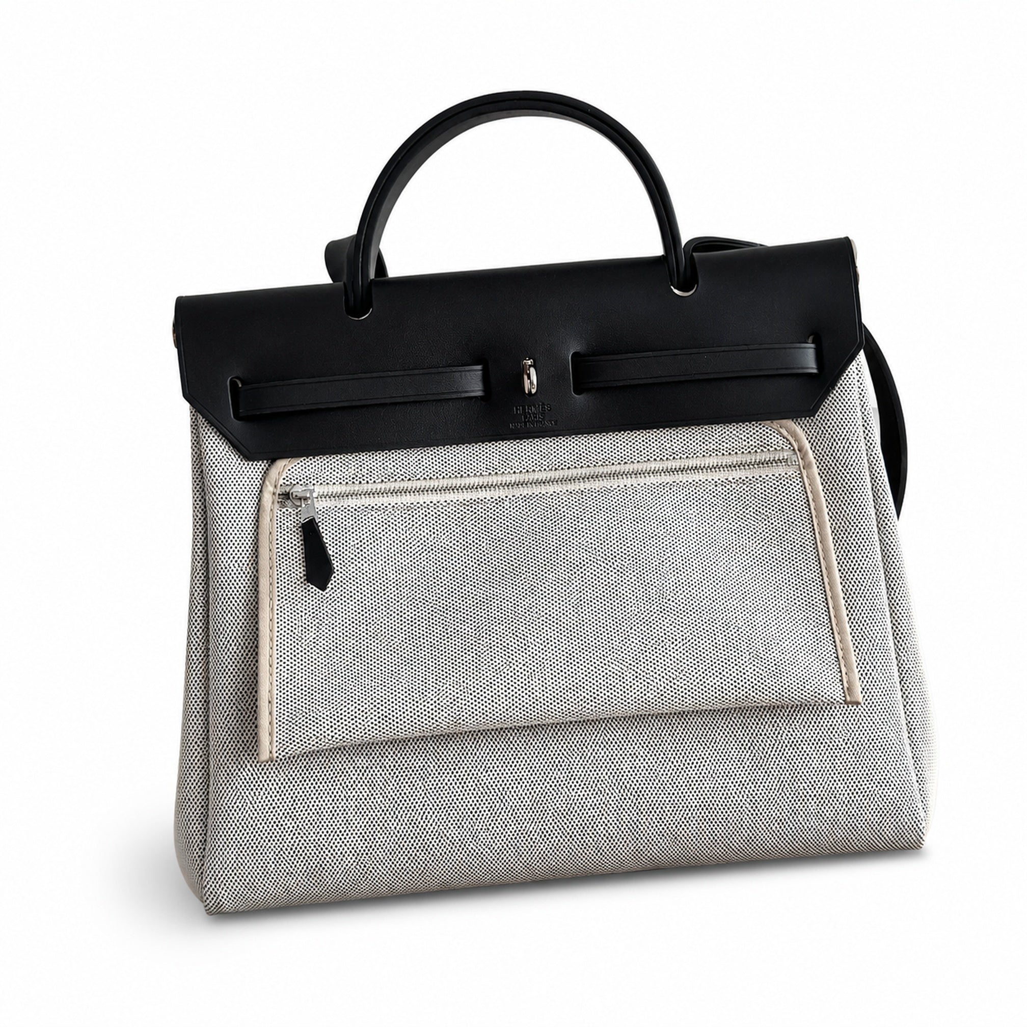 Hermès Herbag Zip 31 Gris Perle Plain Toile H / Noir Vache Hunter Leather Palladium Hardware