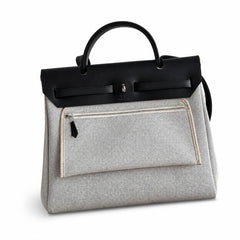 Hermès Herbag Zip 31 Gris Perle Plain Toile H / Noir Vache Hunter Leather Palladium Hardware